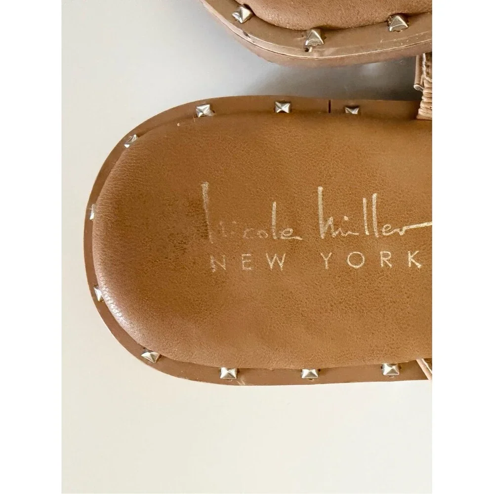 Nicole Miller Coralinne Studded Flat Sandals Edgy Neutral Nude Size 7